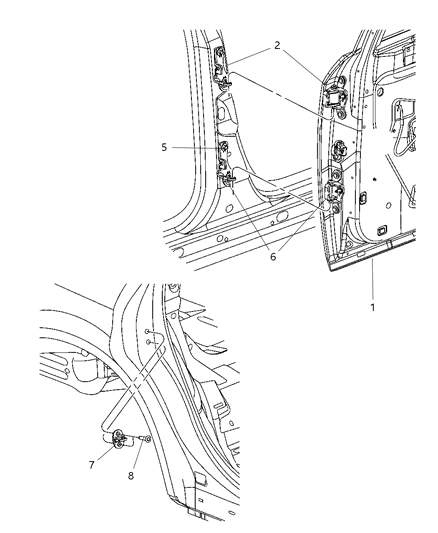 2000 Chrysler Voyager Hinge Rear Door Upper Diagram for 4575750AA