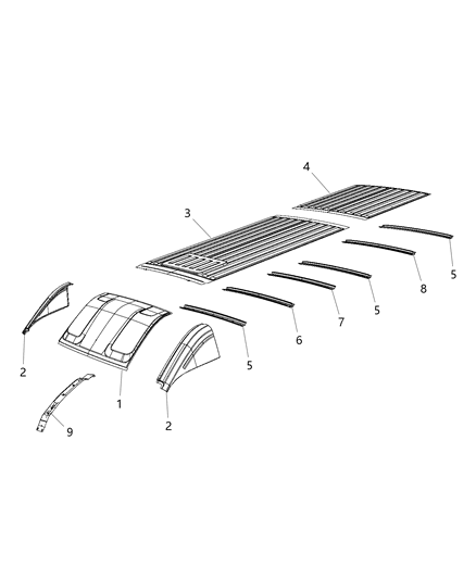 Bow Roof Center Diagram for 68134047AA