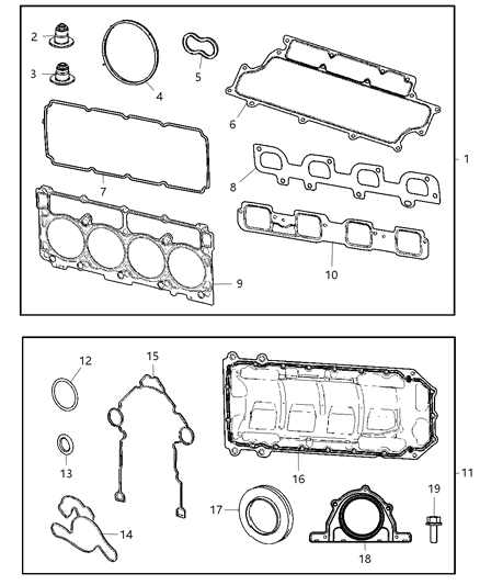 Gasket Package Engine Upper See Notes Diagram for 5170961AA