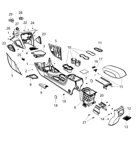 Armrest Console Serviced With Hinge, Latch And Bumpers Diagram for 1TV421A3AH