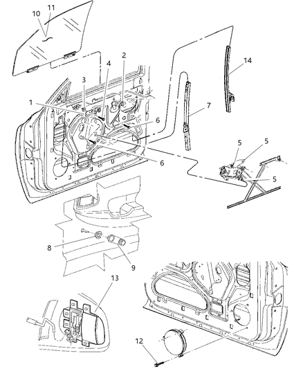 Regulator Front Door Window Diagram for 55256418AM
