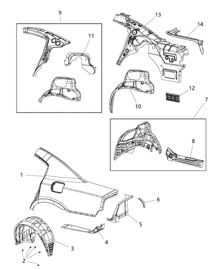 Panel Bodyside Aperture Outer Rear Diagram for 68096292AA