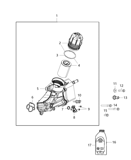 2009 Jeep Liberty Filter/Cooler Assembly Oil Diagram for 68229403AA