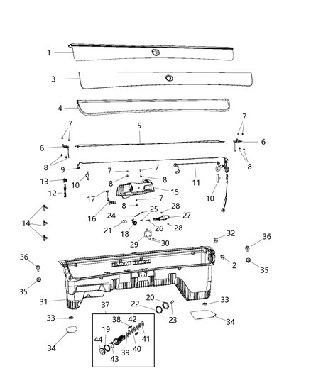 2007 Jeep Patriot Mat Kit Cargo Bin Diagram for 68164864AA