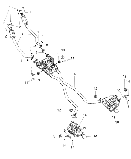 Resonator And Tailpipe Exhaust Diagram for 68304917AA
