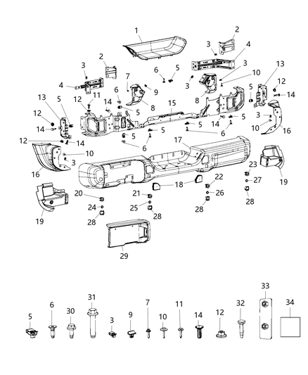 Spacer Bumper Mounting Nuts Only Service On This Spacer Diagram for 68298924AB