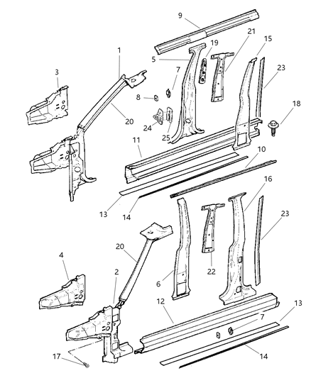 2012 Chrysler 300 Pillar Front Diagram for 55235621AB