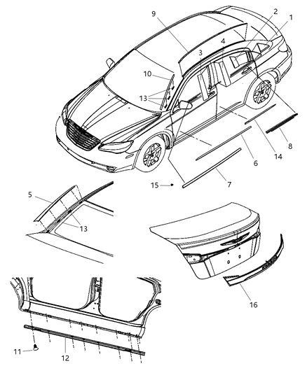 Weatherstrip Rear Door Belt Outer Diagram for 5303661AD