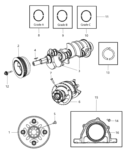 2002 Chrysler Concorde Bearing Kit Crankshaft C Grade See Note Diagram for 68046331AA