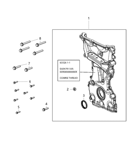 2013 Dodge Dart Cover Chain Case Important: Proper Timing Chain Cover 2013. Diagram for 5047911AA