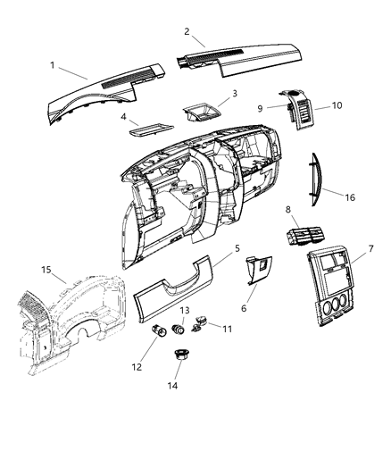 Bezel Instrument Panel Center Diagram for 1BV191X9AB