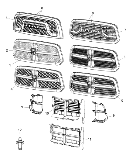 Grille Radiator Without Ram Letters Diagram for 5UQ48SZ0AB