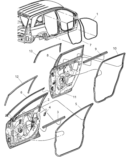 2007 Dodge Durango Weatherstrip Front Door Header Diagram for 4894352AI