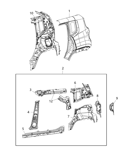 Reinforcement Quarter Inner Part, Left Fuel Housing Diagram for 68303464AA