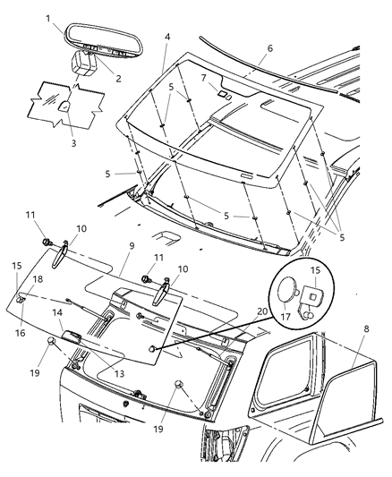Glass Quarter Window, Rear Passenger Side Diagram for 55394168AB