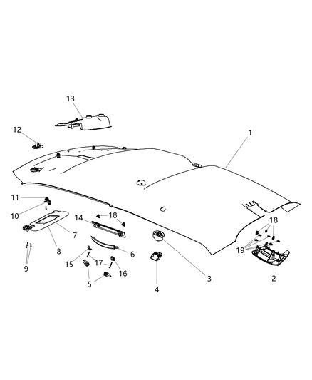 1993 Dodge B150 Visor Illuminated Diagram for 1MA00XDVAA