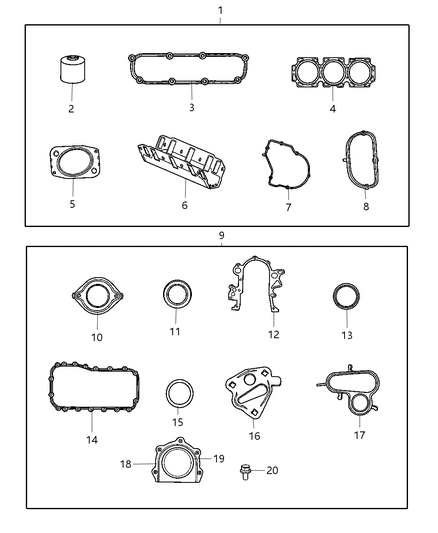 Gasket Package Engine Lower See Note Diagram for 5174543AA