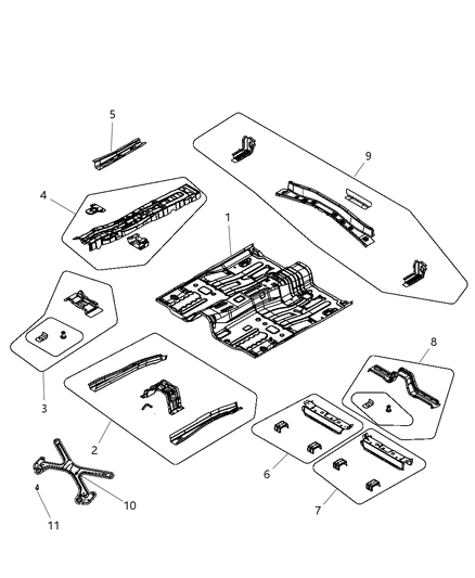 2003 Dodge Grand Caravan Crossmember Front Floor Diagram for 5076416AB