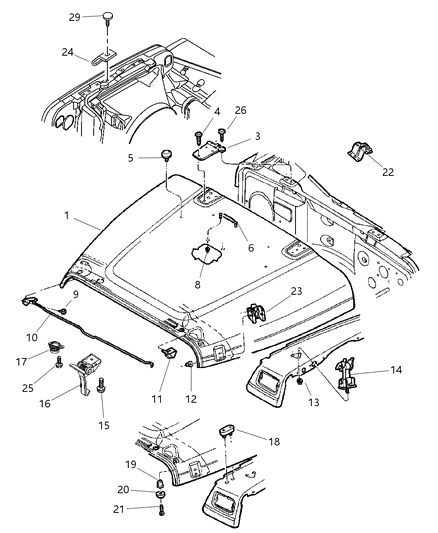 1984 Dodge D250 Bracket Hood Catch Diagram for 55176428AC