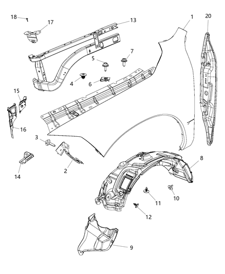 Panel Fender Diagram for 68054338AH