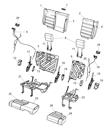 1987 Jeep J10 Mechanism Headrest Folding Diagram for 68185497AA