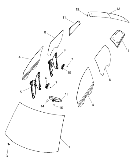 Installation Package Windshield Glass Includes Spacers Diagram for 4864015AB