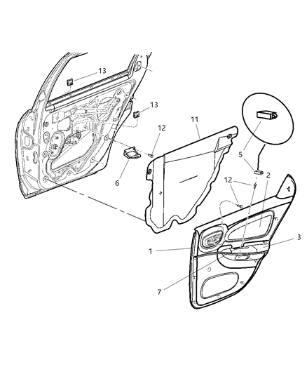 2000 Dodge Neon Panel Rear Door Trim, Inner Passenger Side Diagram for SJ20WL5AB