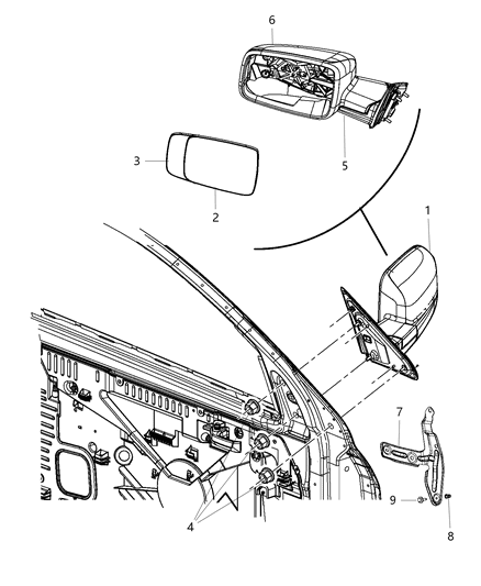 1989 Jeep Cherokee Mirror Outside Rearview Diagram for 68142672AF