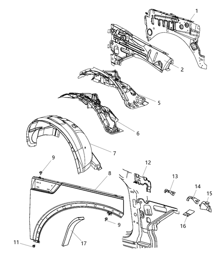 Liner Front Fender Diagram for 55157171AC