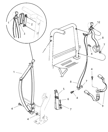 Adjuster Seat Belt Turning Loop Diagram for 55217173AB