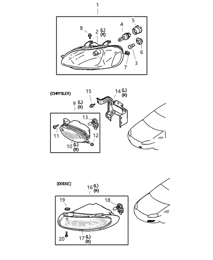2003 Dodge Stratus Bulb Headlamp Diagram for MS820973
