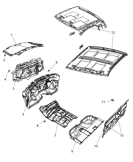 Insulation Dash Panel Under Instrument Panel Diagram for 68105179AB
