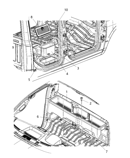 Cover Storage Bin Foot Wells, Second Row Floor Diagram for 5LF14DX9AA