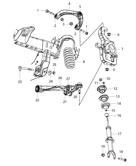 Arm Upper Control Front Complete w/ Ball Joint & Bushings Diagram for 55366653AF