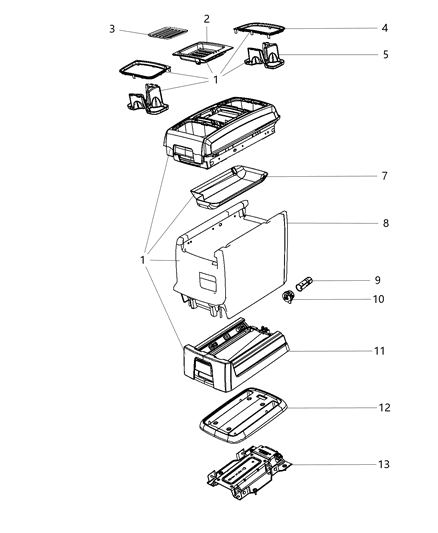 Console Center Diagram for 1EV701X9AH