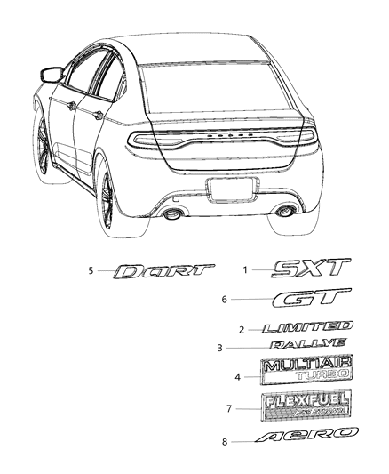 Nameplate Aero Decklid Diagram for 68193755AA