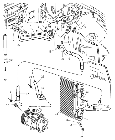 1993 Dodge B150 Cooler Condenser & Transmission Cooler w/ Drier Diagram for 5170743AA
