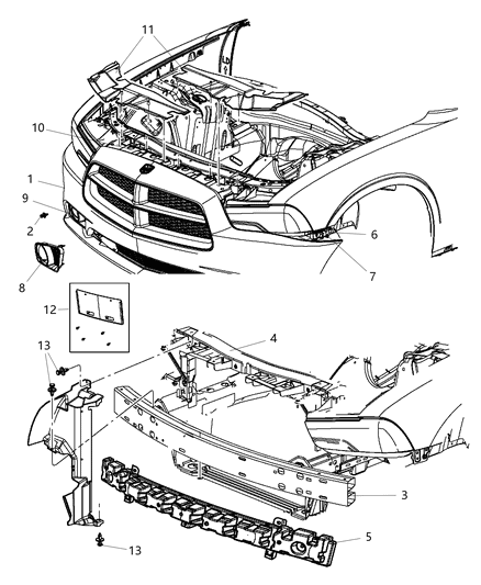 Crossmember Front Support Headlamp Mounting Diagram for 57010278AB