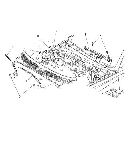 2006 Chrysler PT Cruiser Pump Washer, Windshield Rules New# 05103453Aa Diagram for 55077301AB
