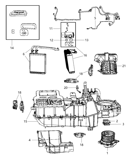 Housing Kit A/C And Heater: Doors, Links, Adapters, Screws Diagram for 68019146AA