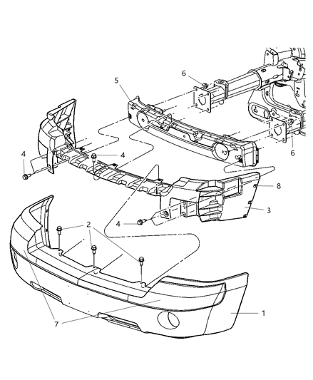 2010 Chrysler PT Cruiser Bracket Bumper Face Support Diagram for 55077649AD