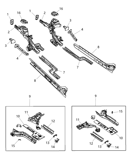 Rail Front Floor Pan Diagram for 68087918AC
