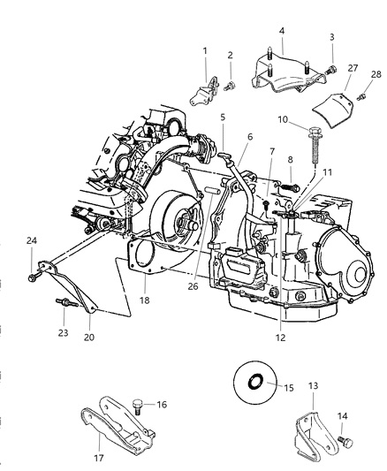 1993 Dodge D150 Bracket, Transmission Case Roll Stopper, W/2.0L Engine Diagram for MB937319
