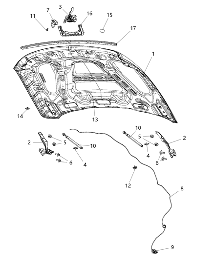 1993 Dodge Stealth Hood Diagram for 55372244AJ