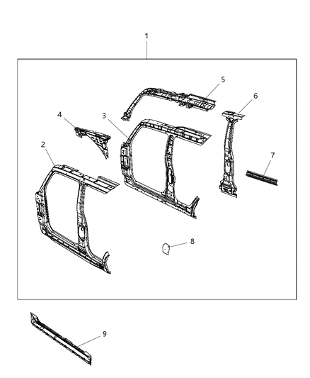 1997 Jeep Grand Cherokee Panel Bodyside Aperture Inner Front Diagram for 68145066AA