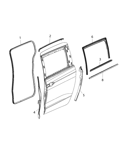 Weatherstrip Rear Door Belt Outer Diagram for 68188798AC