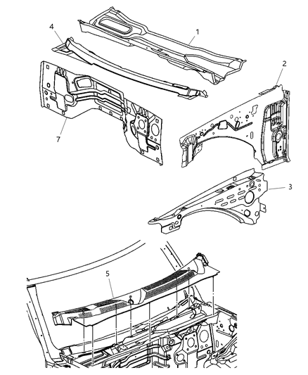 1985 Chrysler Town & Country Panel Cowl And Plenum Diagram for 55396545AC