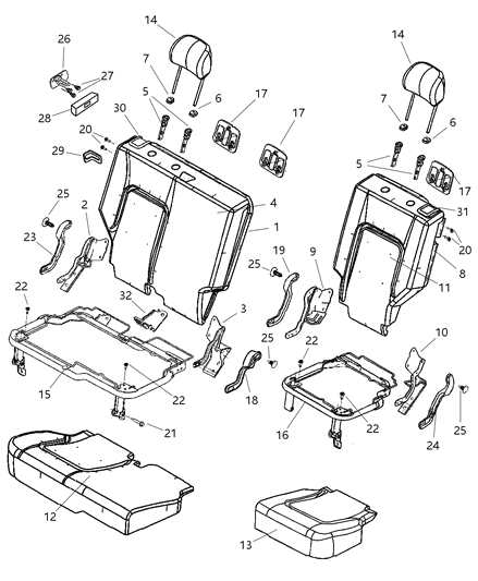 2007 Jeep Liberty Headrest Rear Diagram for 1BC851D5AA