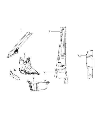 Molding B Pillar Upper Diagram for 1YA74LA6AB