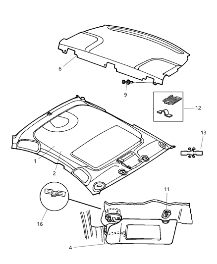 1994 Chrysler Town & Country Retainer Visor Diagram for 5013812AA